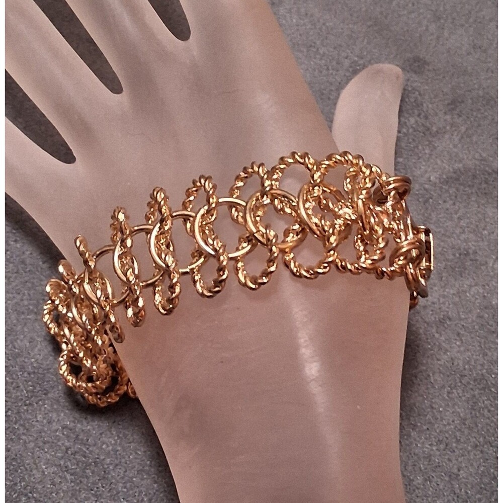Vintage Spiral Chain Mail Gold Tone Bracelet